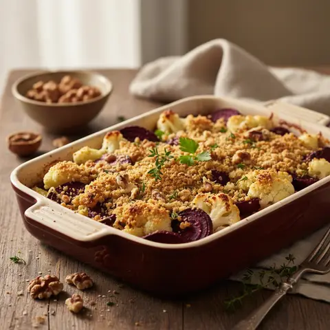 Cauliflower and Beet Gratin with Walnuts