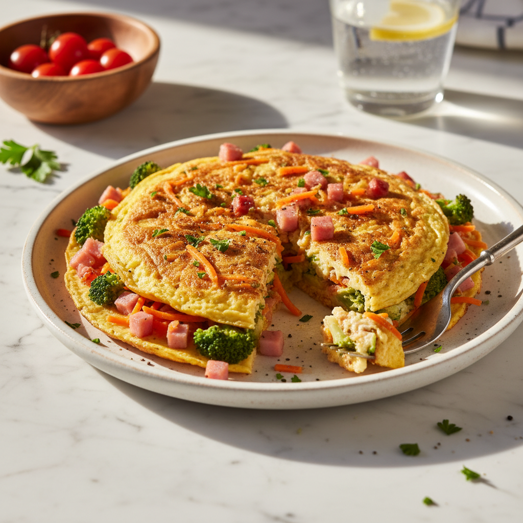Omelette Jambon-Carottes-Brocoli