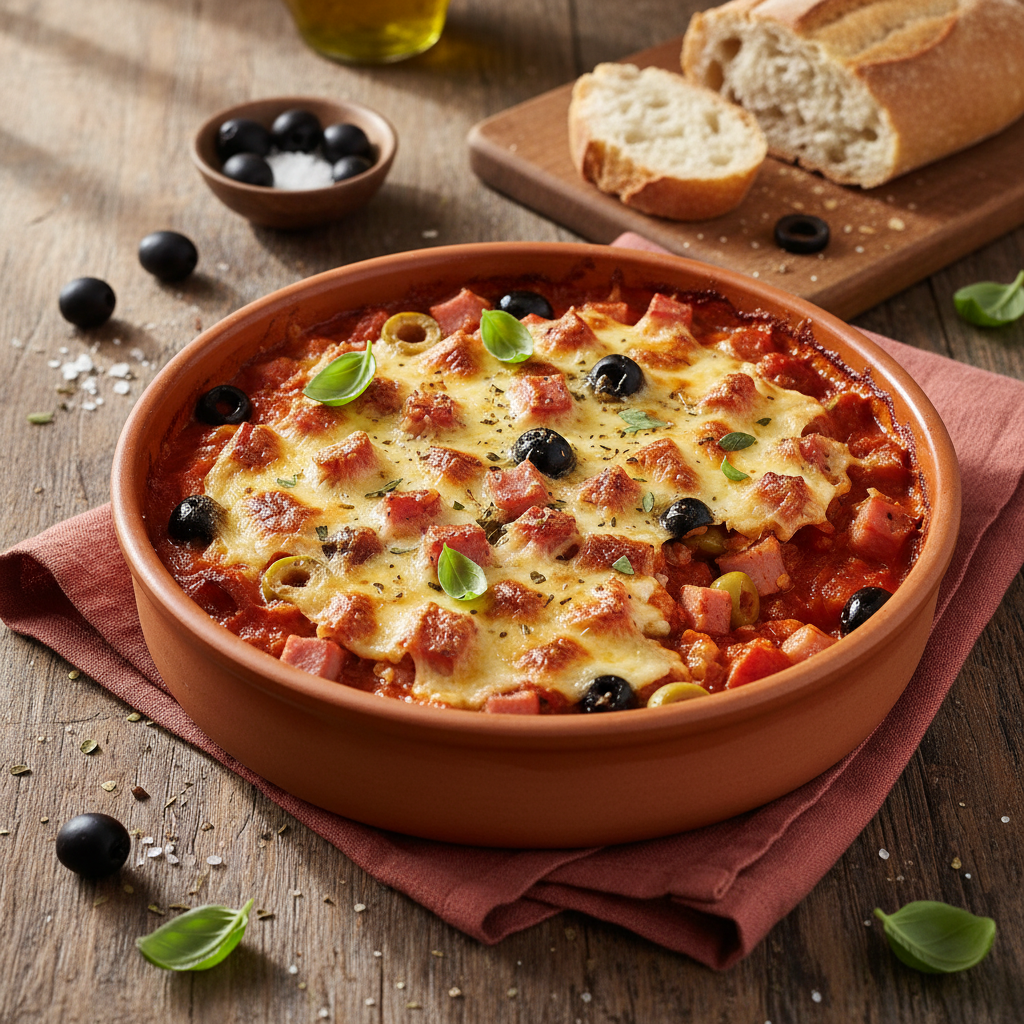 Jambon et Olives en Sauce Tomate Gratinée