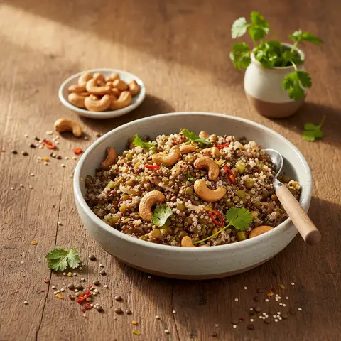 Quinoa mit Linsen und Cashewkernen