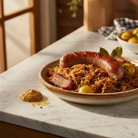 Knackwurst und Sauerkraut auf deutsche Art
