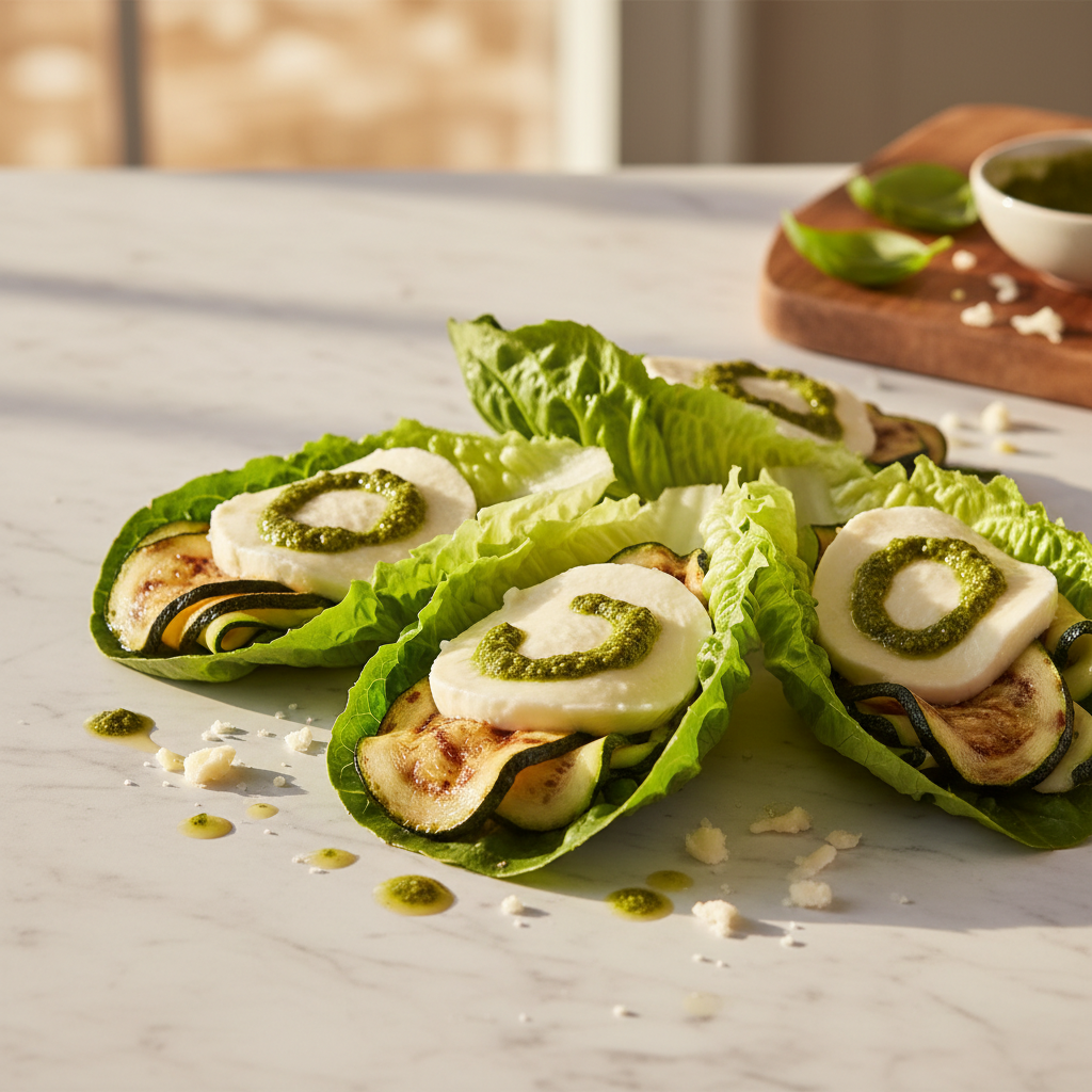 Wrap de laitue à la mozzarella, pesto et courgettes