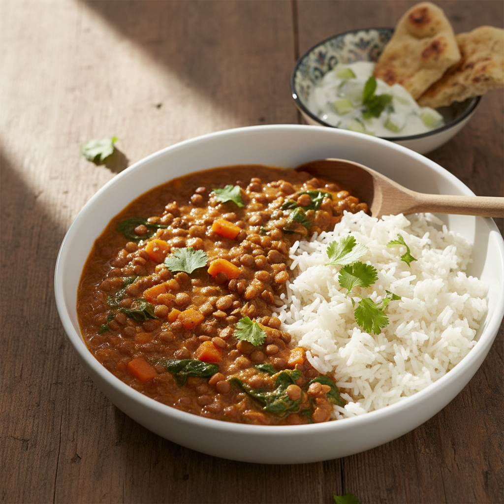 Curry de lentilles aux épinards