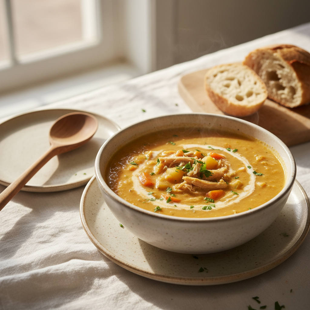 Soupe réconfortante poulet-carotte-pomme de terre
