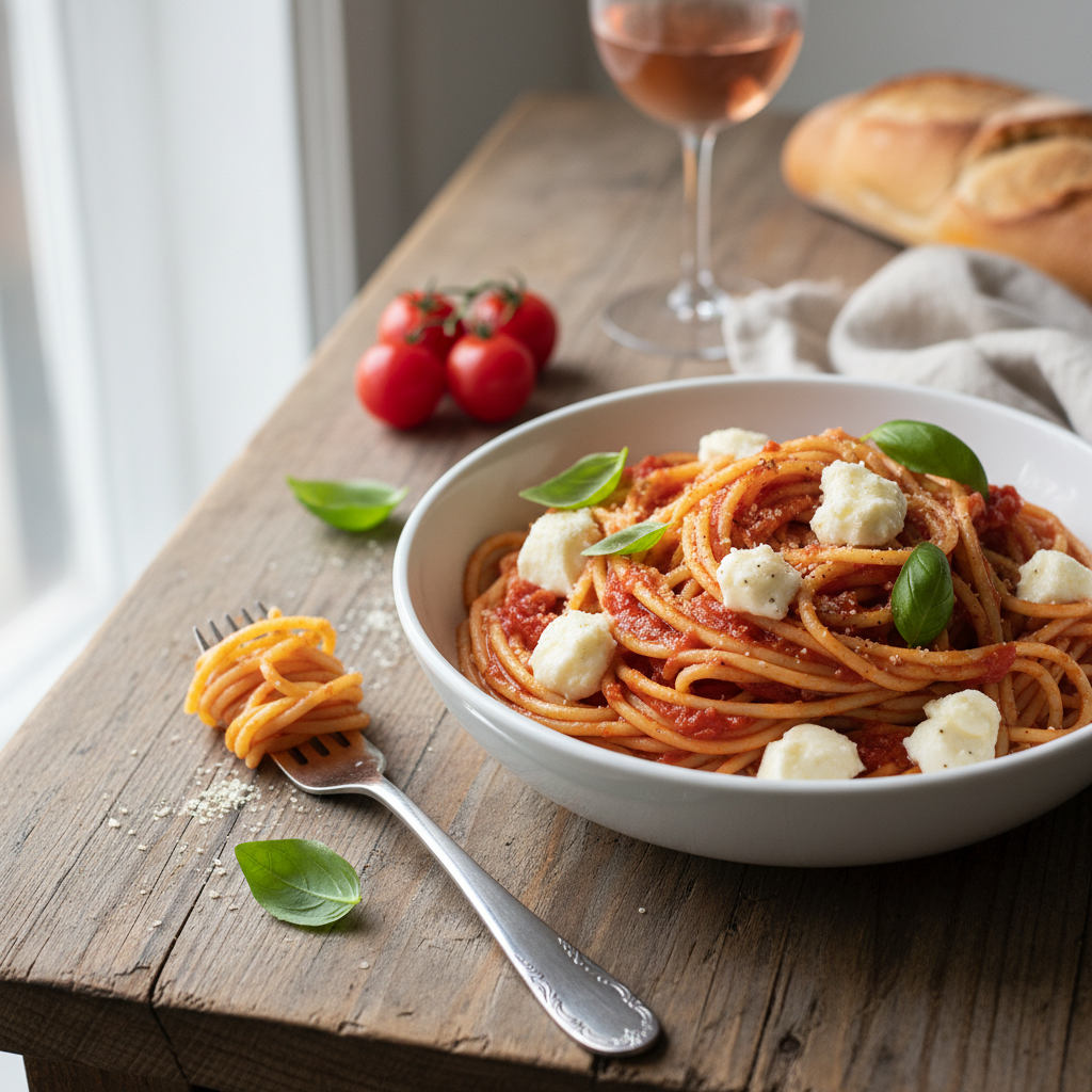 Spaghettis à la Tomate et Mozzarella
