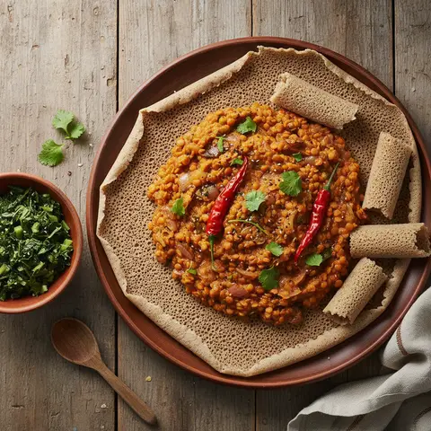 Injera mit roten Linsen