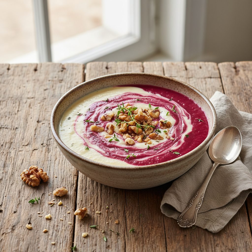 Velouté de Chou-fleur et Betterave aux Noix