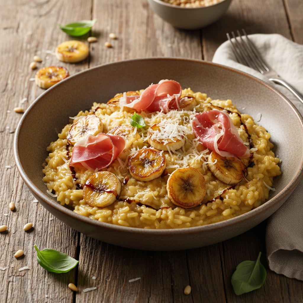 Risotto Créatif à la Banane Caramélisée et Jambon de Parme