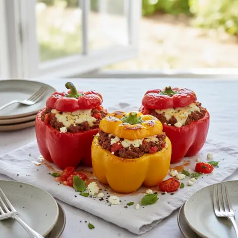 Mit Rind und Feta gefüllte Paprika