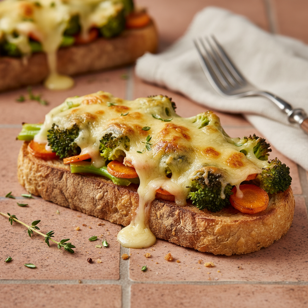 Tartine Brocoli-Carotte Grillée au Gruyère