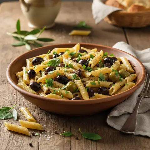 Penne mit Oliven und Kräutern