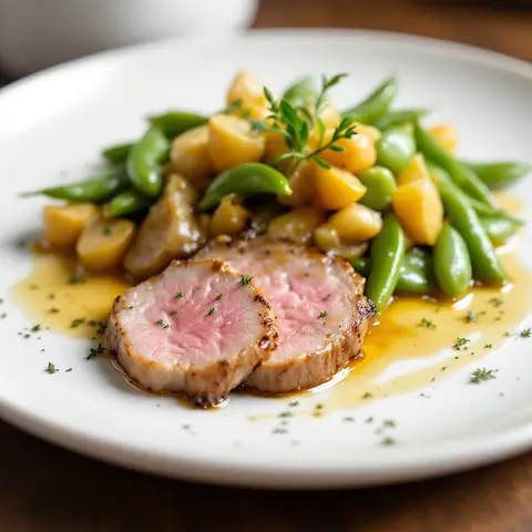 Filet de veau aux fèves et artichauts poêlés