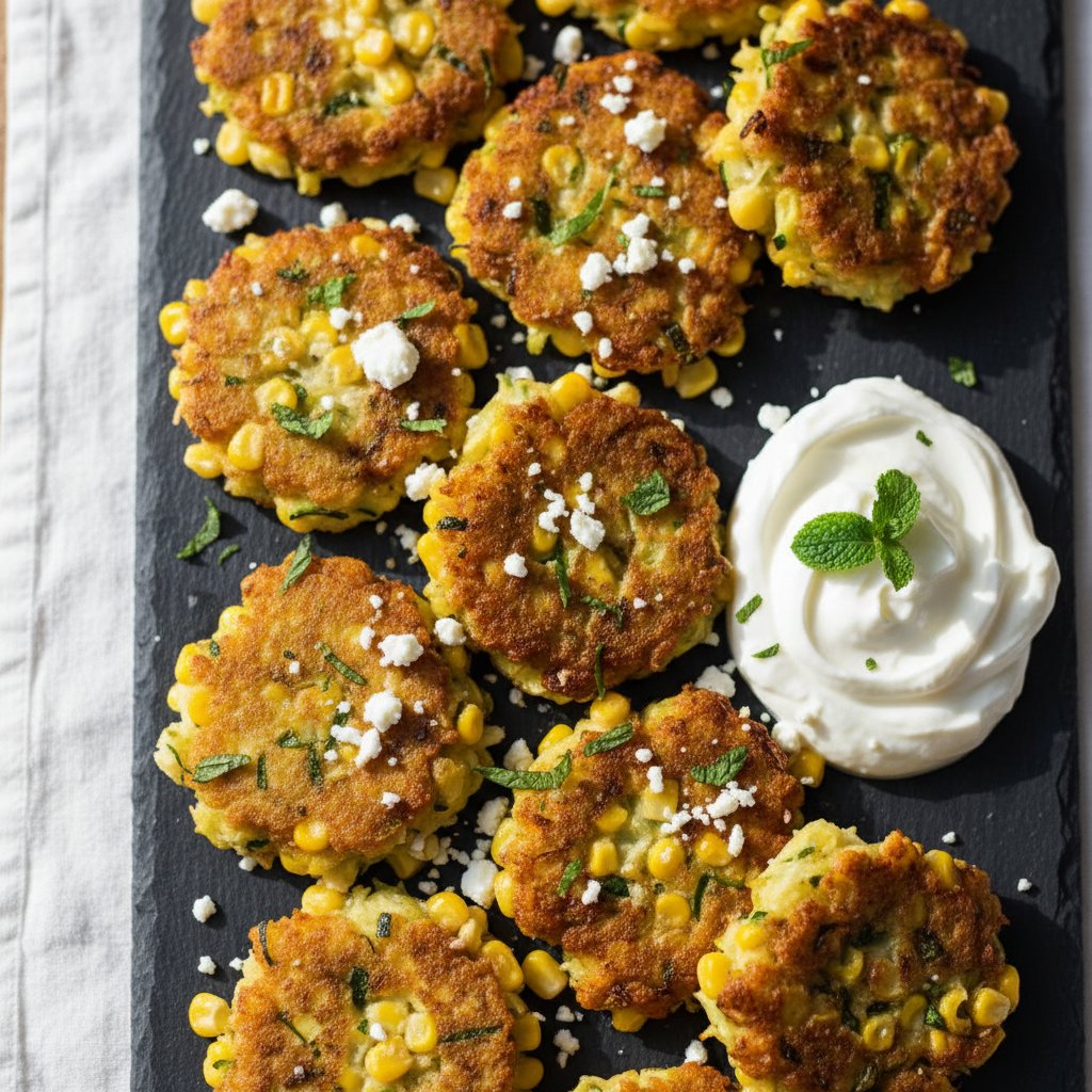 Galettes maïs & feta courgette menthe