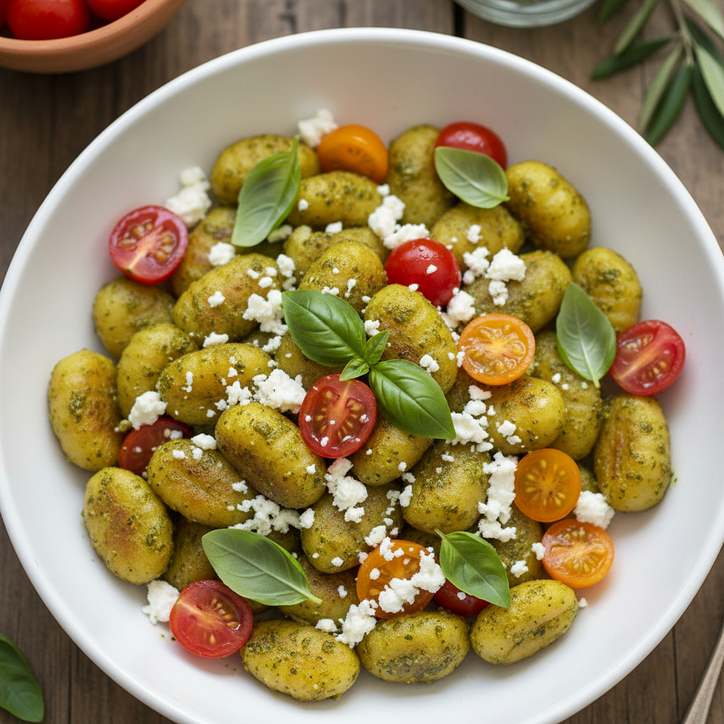 Gnocchi pesto & chèvre aux tomates cerises
