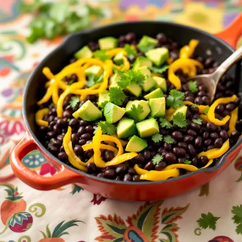 Haricots Noirs Sautés au Poivron et Avocat (Mexicaine)