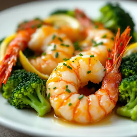 Langoustines sautées au beurre de citron et brocoli