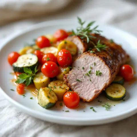 Magret de canard sauté aux courgettes et tomates cerises, à la provençale