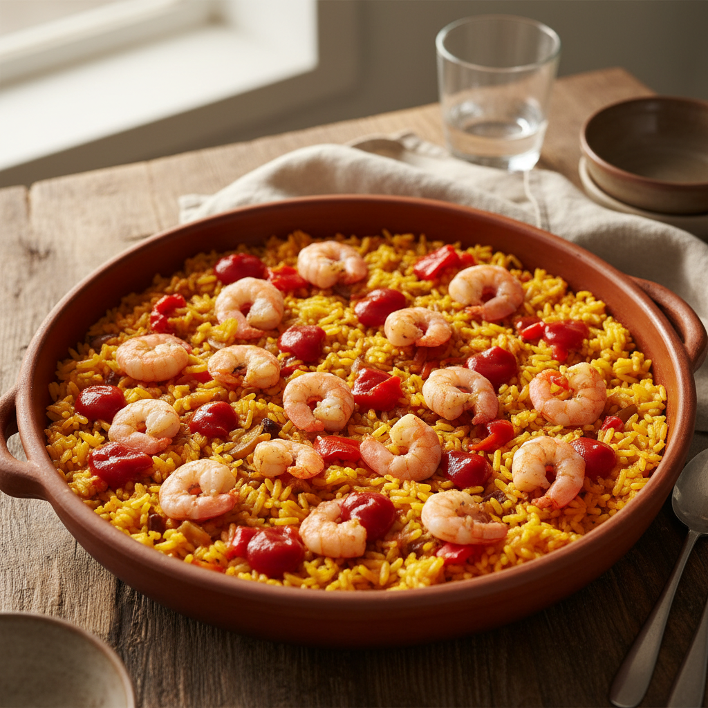 One-pot riz & crevettes tomate safran