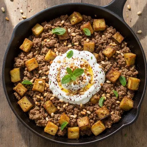 Poêlée agneau haché & aubergine sumac yaourt