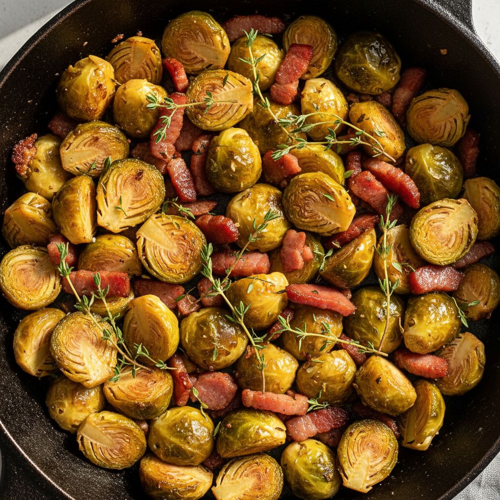 Poêlée châtaigne & choux de Bruxelles lardons miel