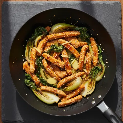 Poêlée dinde & citronnelle gingembre pak choï sésame