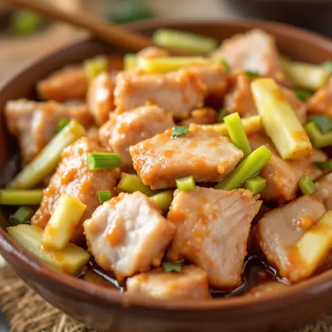 Porc sauté aux concombres et céleri, sauce aigre-douce vietnamienne