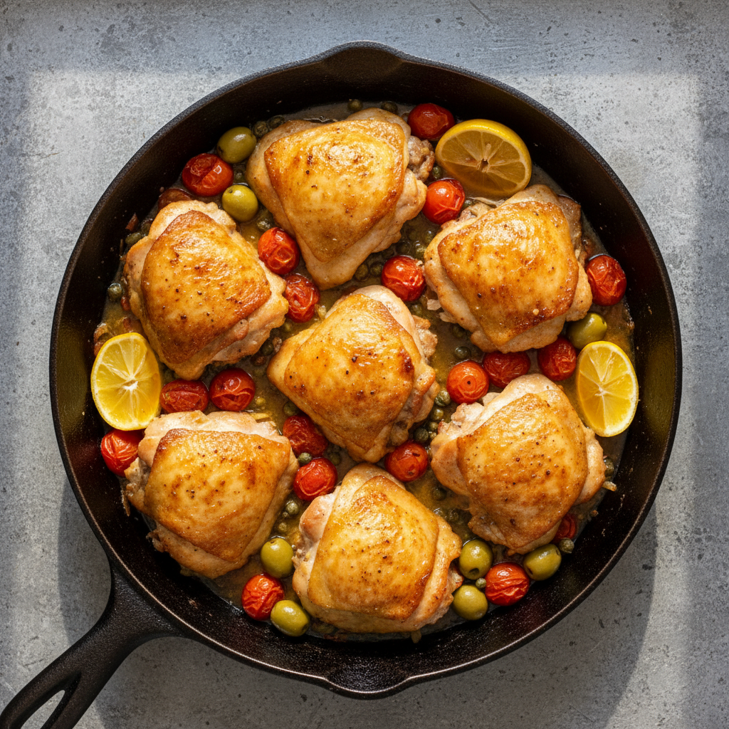 Poulet & citron câpres olives one-pan tomate