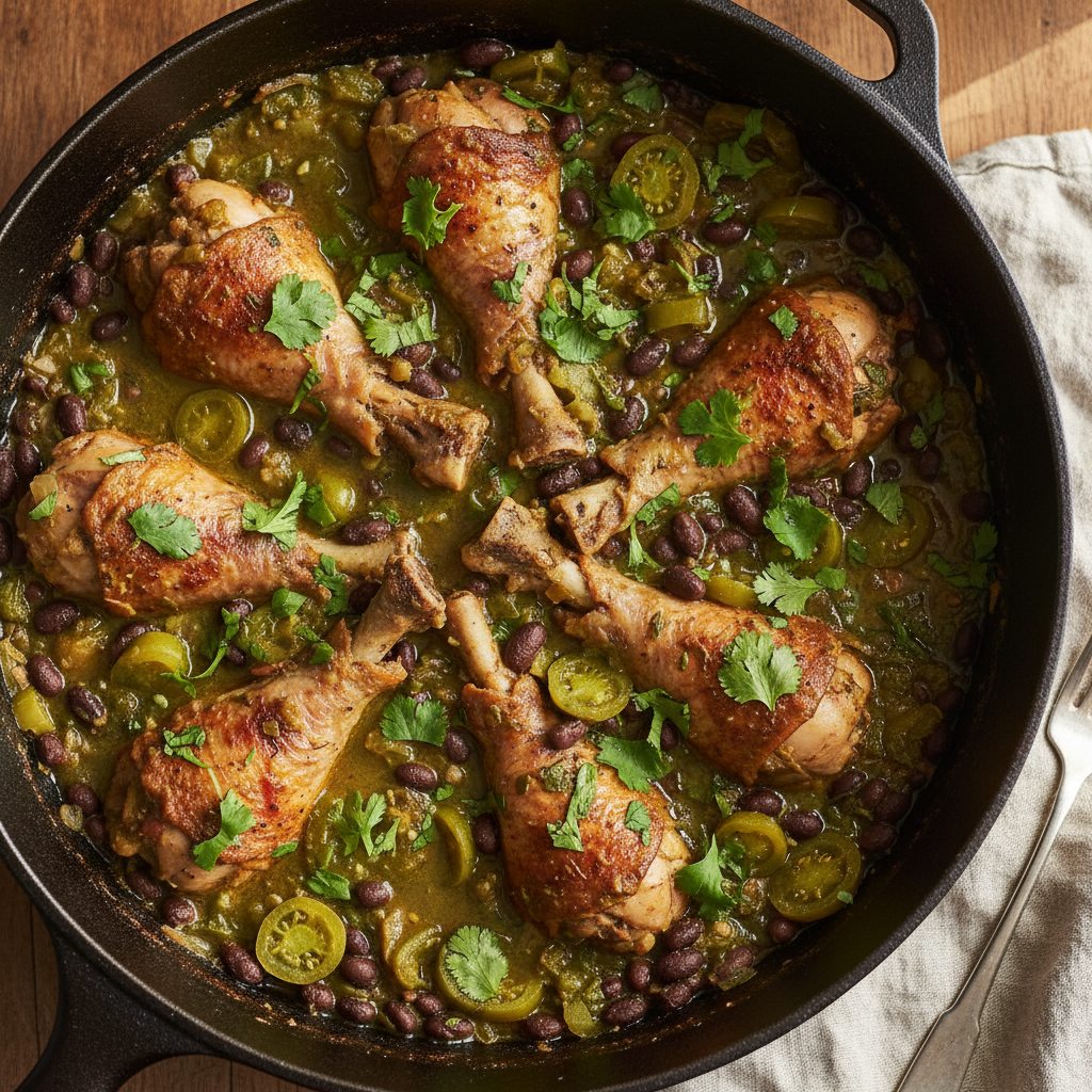 Poulet & haricots noirs sauce tomatilles cumin