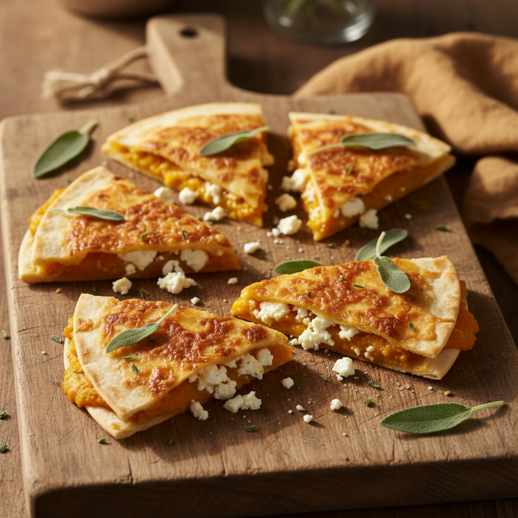 Quesadillas potimarron & feta à la sauge