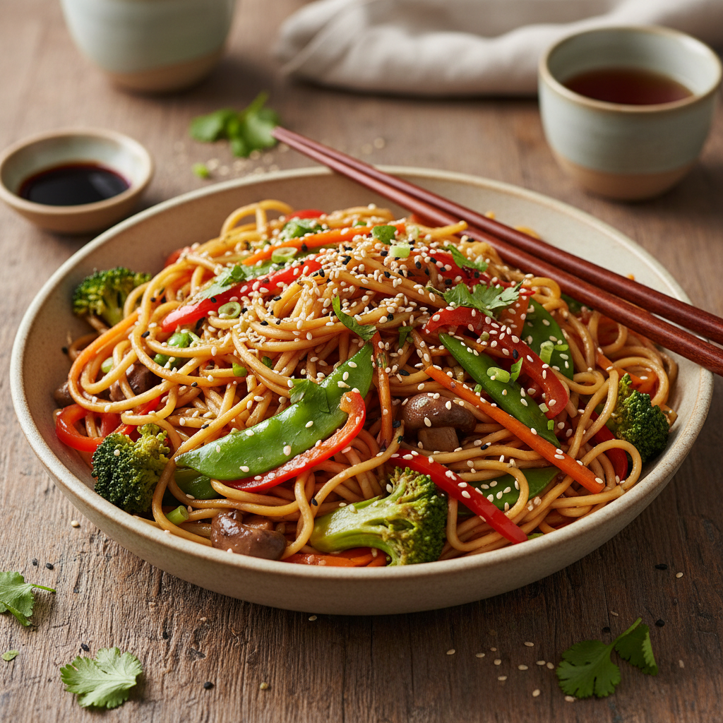 Wok de nouilles aux legumes