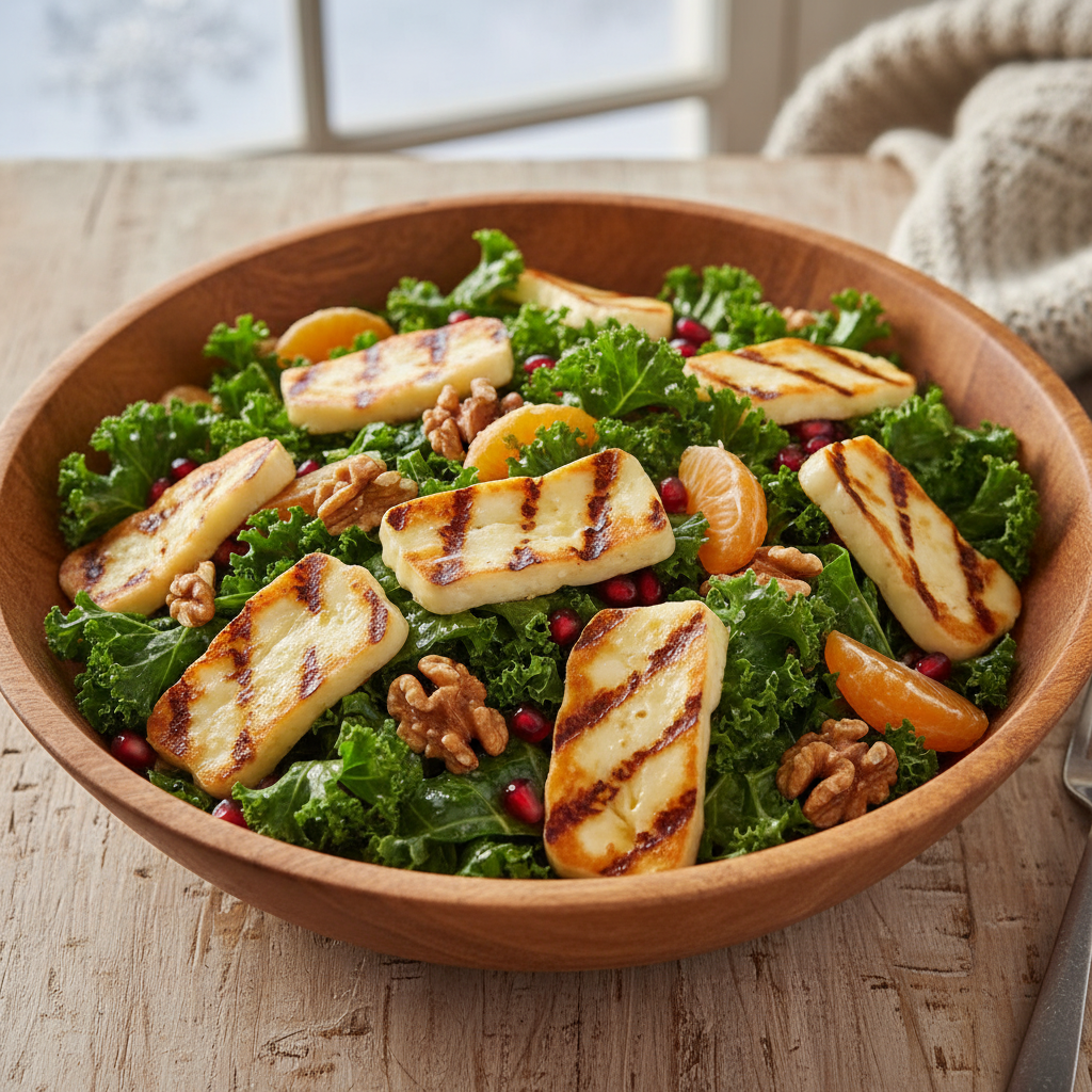 Salade kale & halloumi grillé clémentine grenade