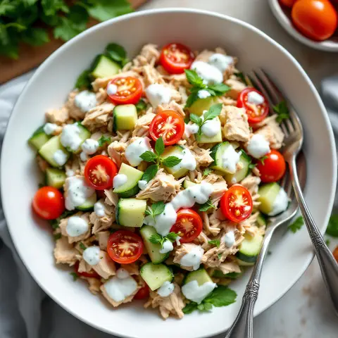 Salade d'été au poulet et légumes croquants