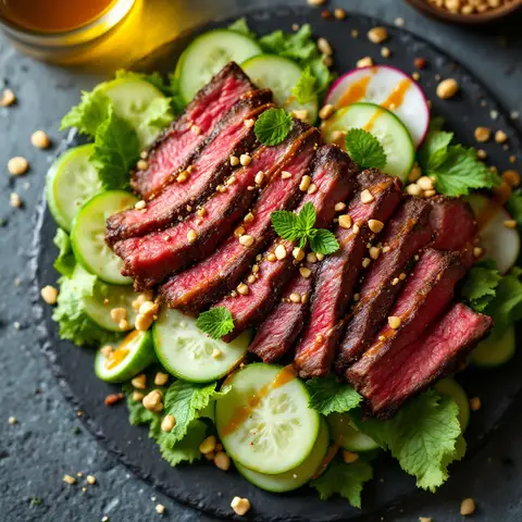 Salade de bavette thaïe au concombre et à la menthe
