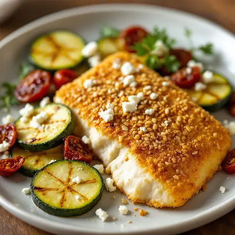 Salade de Cabillaud Croustillant et Courgettes Grillé