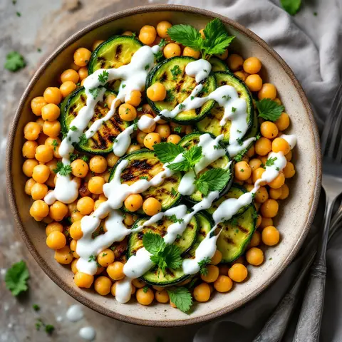 Salade de Pois Chiches au Curry et Courgettes Grillées