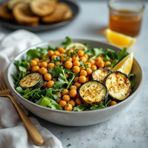 Salade de Pois Chiches Rôtis et Courgettes Grillées au Zaatar