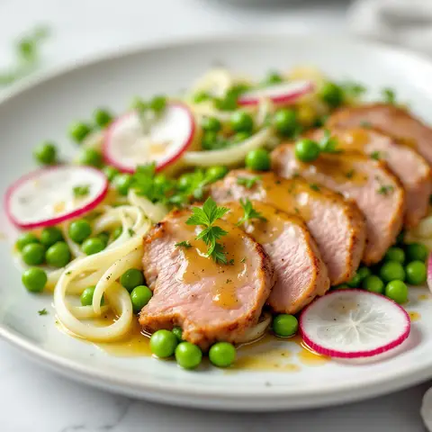 Salade de veau à la vinaigrette de fenouil et petits pois
