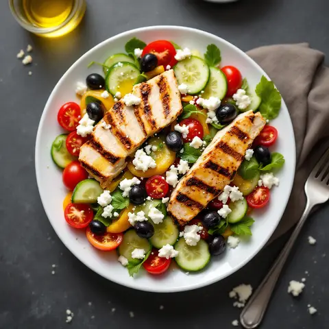 Salade Grecque au Poulet Grillé et Feta