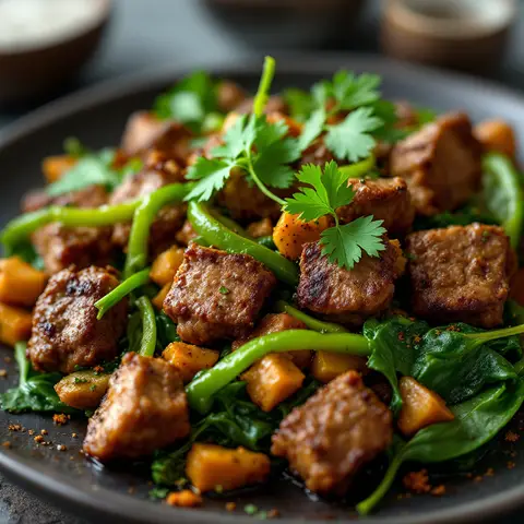 Salade indienne d'agneau aux épinards et poivrons