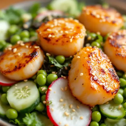 Salade japonaise de noix de Saint-Jacques, edamame et radis