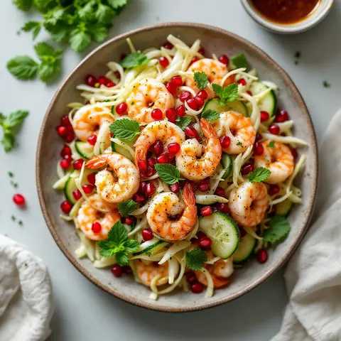 Salade libanaise de crevettes, fenouil et grenade