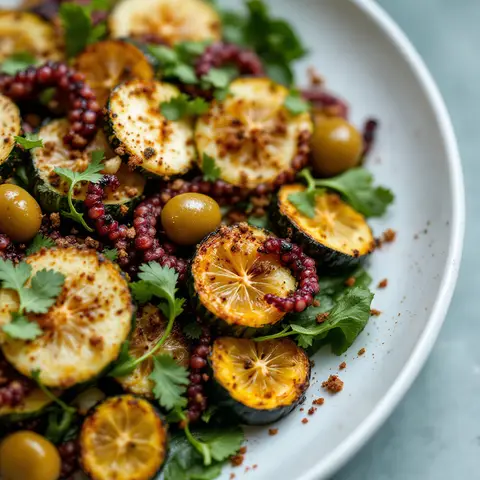 Salade marocaine de poulpe, courgettes et épinards