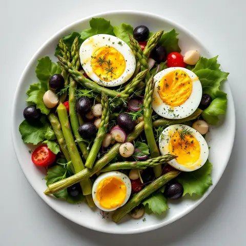 Salade Niçoise aux Asperges et Œufs Mollets