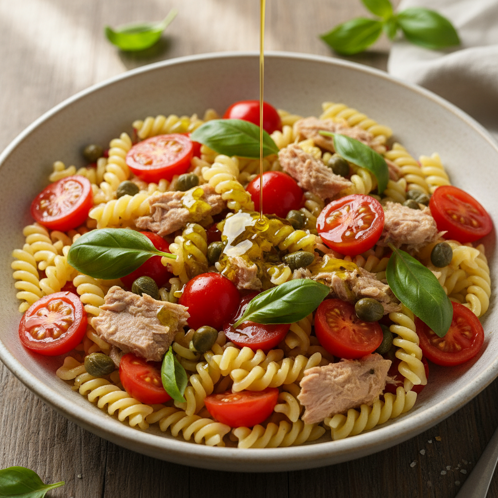 Salade pâtes thon & câpres tomate cerise