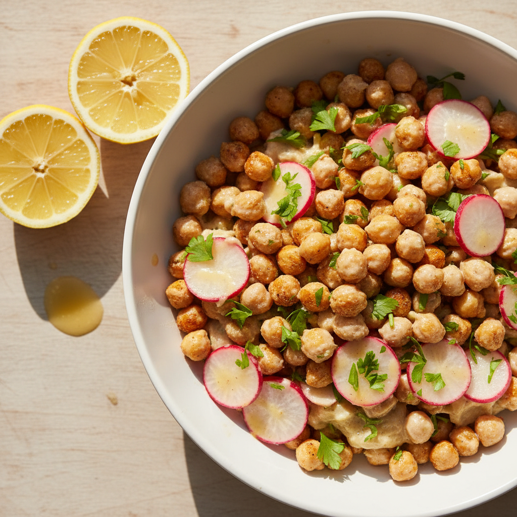 Salade radis & pois chiches au tahini citron
