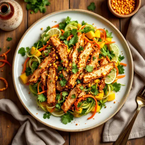 Salade Thaï au Poulet Croustillant et Mangue Verte