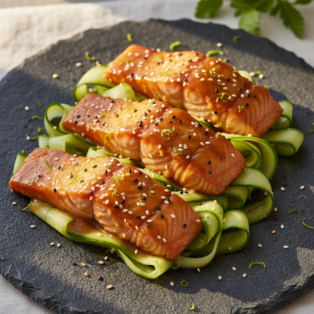 Saumon & concombre au sésame sauce soja gingembre