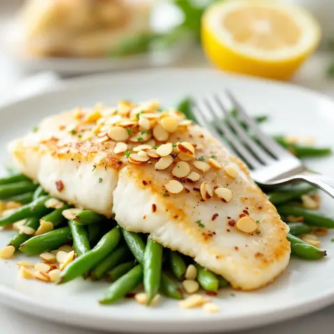 Sole meunière express, haricots verts et amandes effilées