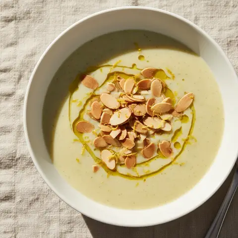 Soupe asperges blanches & amandes au citron