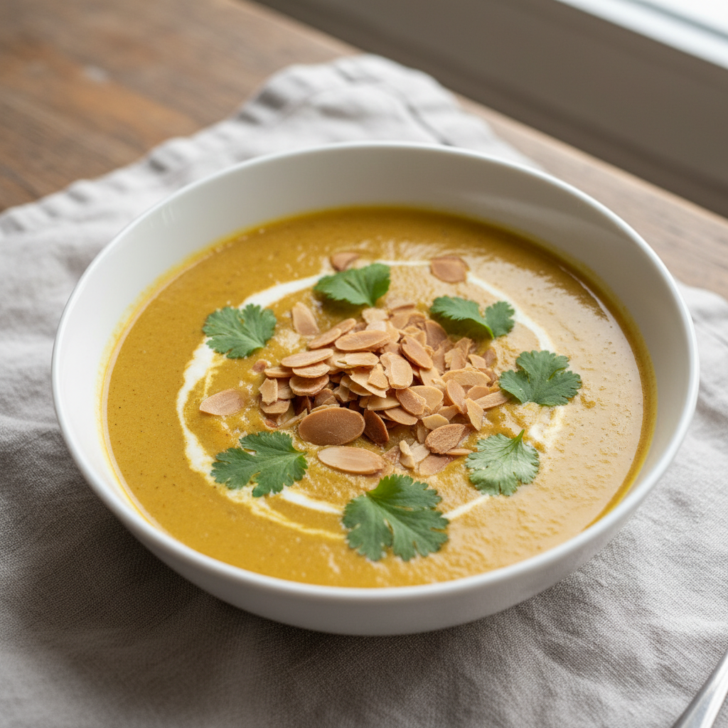 Soupe chou-fleur & curry doux amandes grillées